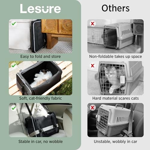 Lesure Foldable Cat Carrier for Travel, 43.5x29.5x34cm, Black — view 5