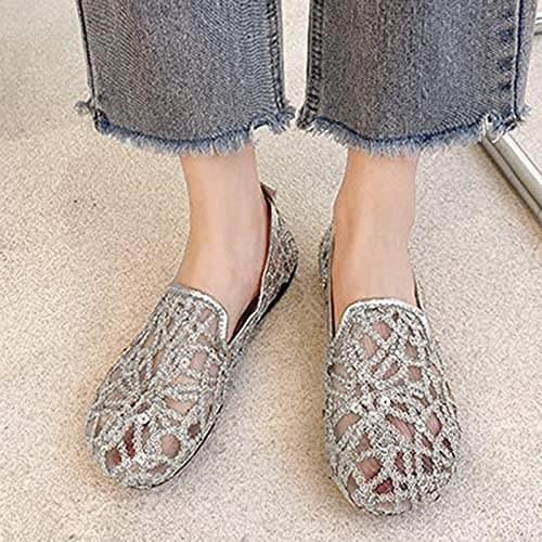 Mesh Ballet Flats for Women Pumps Orthopedic Sequins Dolly Shoes Wide Fit Round-Toe Non-Slip Breathable Summer Ladies Shoes Walking Office Holiday (Z01 Silver, 5) — view 2