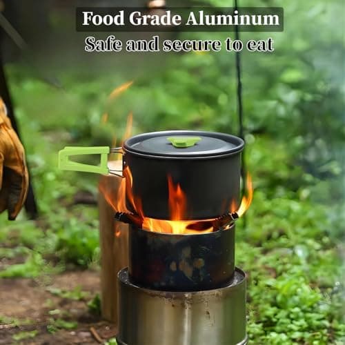 Hoquare Camping Cookware Set, 3pcs Nonstick Outdoor Aluminum Lightweight Camping Pan and Pot Set, Portable 2-3 People Camping Cooking Kit for Travel, Camping, Hiking, Picnic, BBQ，Green — view 4
