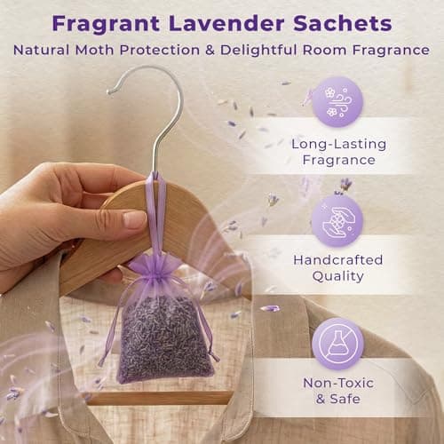 English Lavender Bags – Natural Moth Repellent & Air Freshener – Set of 20 – Air Freshener for Wardrobes, Drawers, Bathrooms, Clothes Storage – 100% Organic Premium Lavender — view 2