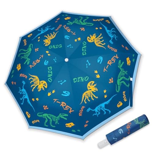 omedecal Automatic Folding Umbrella for Kids Girls & Boys, Dinosaur