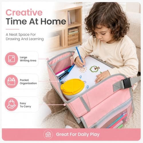 Holdfiturn Kids Travel Tray Car Seat Lap Desk with Tablet Holder, Portable Activity Tray for Airplane Car Road Trip, Travel Essentials with Erasable Surface Travel Desk Essential Accessories — view 3