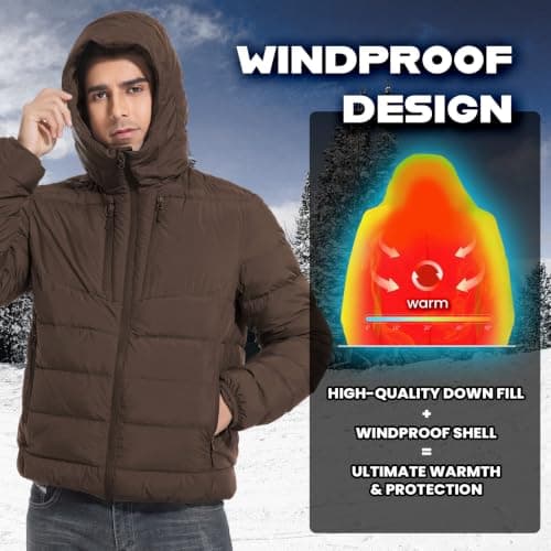 PUREPEAR Men Down Jacket Packable Puffer Lightweight Jackets Travel, Brown — view 4