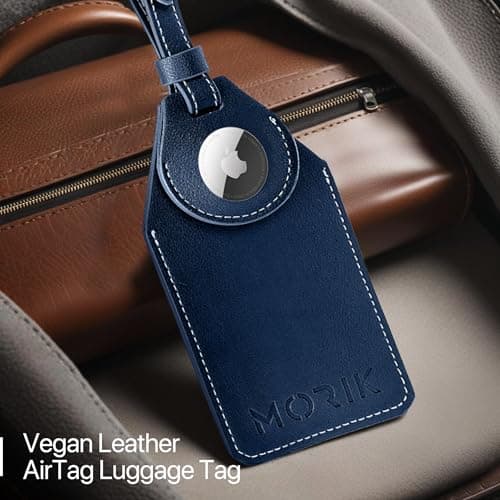 MORIK Secret AirTag Leather Luggage Tag Tracking | TSA Approved | 3-in-1 AirTag Holder & Luggage Tag | Secret Design | Premium Vegan Leather | Apple AirTags Compatible, Blue — view 2