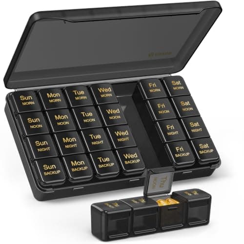 AUVON Weekly Pill Organiser 4 Times a Day, Face-Up Labels for Easy Tracking