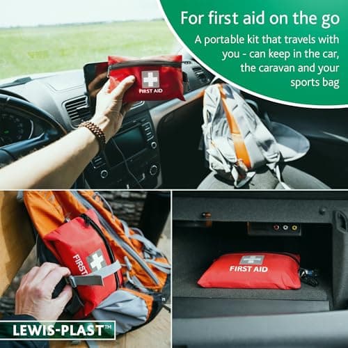 Lewis-Plast Premium 92 Piece First Aid Kit - Safety Essentials for Travel, Car, Home, Camping, Work, Hiking & Holiday Red , Small — view 3