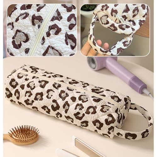 KASESSS Cream Leopard Print Portable Hair Dryer Bag Travel Storage Bags Fits for Most Hairdryers Curling Irons, Straightener, Lightweight Hair Tools Travel Bag, Hairdryer Case Protection Organizer — view 3