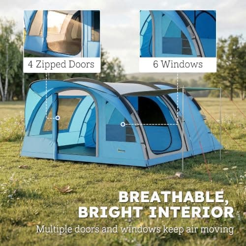 Outsunny 4 Person Easy Setup Family Camping Tent, 2 Rooms, Sky Blue & Grey — view 6