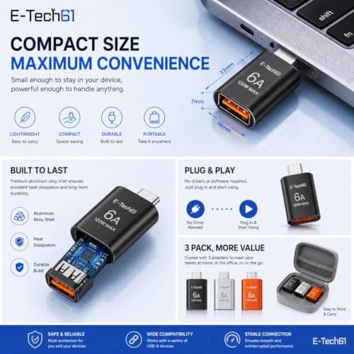 USB C to USB Adapter 3Pack,USBC Male to A Female 3.0 OTG MacBook Pro/Air Adapter,Type C Thunderbolt 4 3 Converter for Apple iPhone 17 17e 16,Mac,iPad,Microsoft Surface,Samsung Galaxy S26 (3x Orange) — view 5
