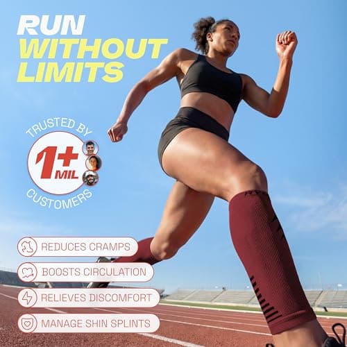 Rymora Calf Compression Sleeves for Men & Women (Ideal for Sports, Running, Shin Splints & More) (One Pair) (Burgundy) (Medium) [M] — view 2