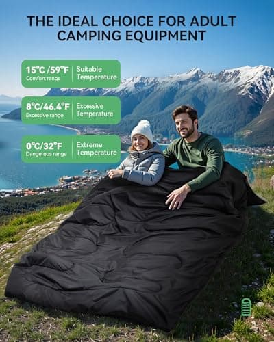 Warmiehomy Double Sleeping Bags for Adults with 2 Pillows, 3 Season King Size Sleeping Bag, 300 GSM Waterproof XL Sleeping Bag with Carrying Bag for Indoor & Outdoor Use, Warm Camping Quilt(Black) — view 6