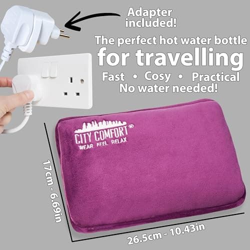 Rechargeable Electric Hot Water Bottle Heat Pad 6 Hour Warmth Temperature Control Detachable Lead Cosy Bed Warmer Hand Warmer Pouch Gifts (Purple) — view 6