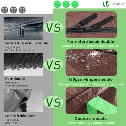 VOUNOT® 10 Pack Large Moving Bags – Foldable Storage Bags with Zips, Strong Handles, Backpack Straps and Tag Window for Clothes Storage Moving Travelling Camping, Brown — view 6