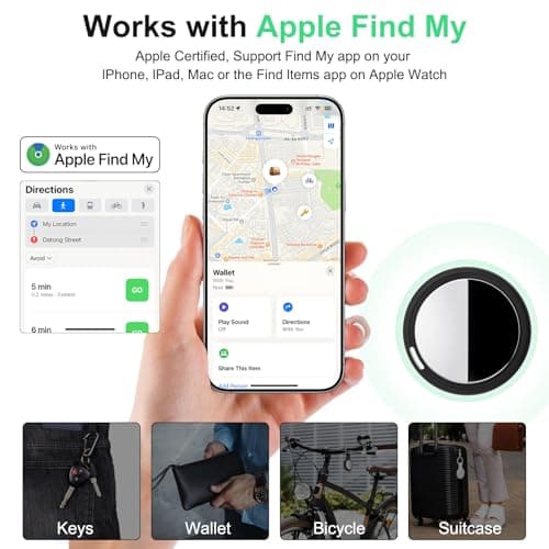 Bnlei Air Tracker Tag Works with Apple Find My (iOS Only) Includes Replaceable Battery, Bluetooth Smart Item Locator Key Finder for Keys, Luggage, Wallet, Car, Bicycle (4-Pack-Black) — view 2