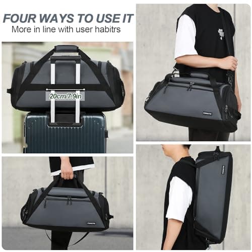 FIORETTO 45L Mens Sports Gym Bag with Wet Pocket & Shoe Compartment, Travel Duffle Bag Overnight Bag with Padded Shoulder Strap, Water-Resistant Holdall for Swimming, Basketball, Football Grey — view 5