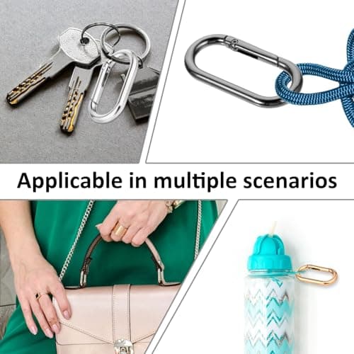 6 Pcs Bag Strap Clip,Key Clip for Purse,Bag Charm Metal Spring O Clips Keychain Oval Snap Clips Carabiner for Purse for Handbag Key Crafts Jewelry Making Webbing Lanyards (Gold, Silver, Black) — view 4