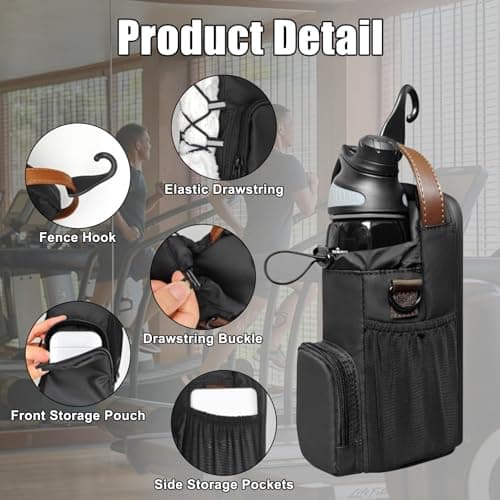 Magnetic Gym Bag Water Bottle Carrier Holder with Phone Pockets, Water Bottle Carrier with Shoulder Strap, Magnets Gym Water Bottle Sling Bag for Women Men Gym Running Travel Work — view 3
