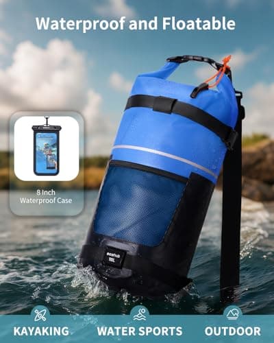 ECOHUB Waterproof Dry Bag for Women Men, 10L Roll Top Lightweight Dry Storage Bag Backpack for Kayaking Boating Swimming Canoeing Fishing with Waterproof Phone Case, Dark Blue — view 3