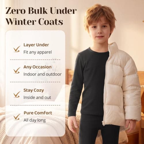 Zando Kids Lightweight Thermal Base Layer Set Long Johns Black 3-4 Years — view 5