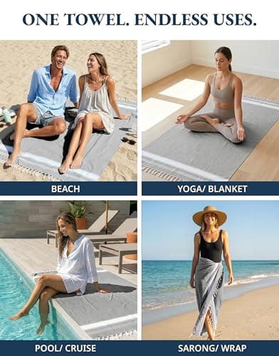 LANE LINEN 2 Pack Large Beach Towels, Oversized, Pre-Washed, No-Shrink Sand Free, Quick Dry, Lightweight Travel Towel, Soft Beach Bath Towel, 39"x71", Smoky Black — view 6