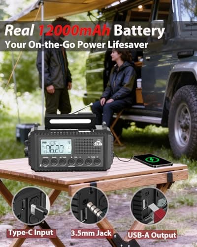 Roxicosly 12000mAh Wind Up Emergency Radio with Solar Hand Crank Charging — view 3