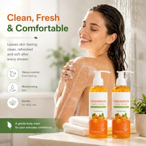 Persimmon Body Wash, Persimmon Shower Gel, Gentle Shower Gel, 2 Pack Body Wash - 120ml Compact Pump Bottles, Fresh Fruity Cleanser for Women, Men & Seniors — view 5