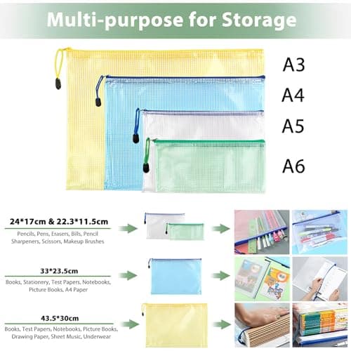 MIETONG A4 Plastic Zip Wallets Folders - 5PCS Document Folder File Zipper Bags Document Wallet Ziplock Bags Travel Storage Pouch Mesh Zip Folders for School Office Supplies and Travel Accessories — view 3