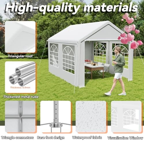 YARDIN 3X4 M Garden Gazebo Marquee with Sides, Heavy Duty Galvanised Steel, Waterproof and UV-Resistant, Quick Assembly, 4 Removable Sidewalls with Windows, Party Tent for Wedding, Festival,White — view 3