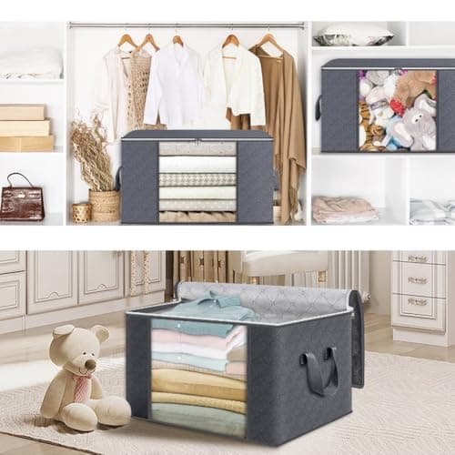 Gziztx 6 Pack 90L Storage Bags, Large Capacity Clothes Storage Boxes with Lid and Zipper, Foldable Clothes Packing Boxes with Reinforced Handle Breathable Thick Fabric for Clothing, Bedding, Blankets — view 4