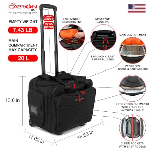 Ay Cabron™ Professional-Grade Pilot Flight Deck Trolley Bag – MADE BY PILOTS FOR PILOTS – Lightweight & Water-Resistant | Airbus & Boeing Compatible., Black, L, With Trolley — view 3