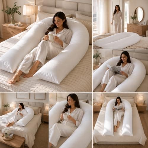 ARLINENS U Shaped Pillow 9ft Long Full Body & Back Support Pillow Extra Fill With Hollow Fiber-Soft Relieve Pain Pregnancy & Leg Support Pillow with Free Pillowcase (Silver) — view 3