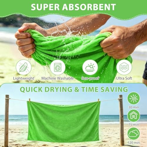 Indrnif Outdoor Magnetic Bath Towel 190 X 80 cm,Quick-Dry Sand-Resistant Beach Towel with Magnetic Closure,Oversized Microfiber Bath Towel for Travel, Swimming, Pool, Yoga, Hiking, Camping (green) — view 4