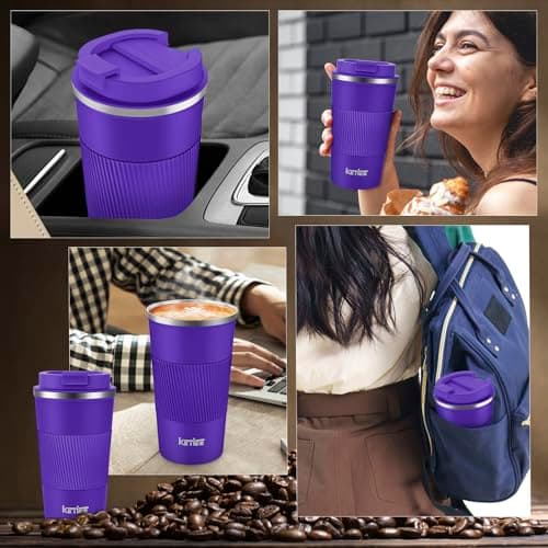 KETIEE Travel Mug with Leakproof Lid, Reusable Insulated Coffee Cup, Double Walled Stainless Steel for Hot & Cold Drinks, 510ml Deep Purple — view 4
