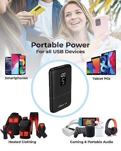 [2-Pack] Vida IT Compact 5V 2A Power Bank for Heated Vest Jacket Gilet 5000mAh Lightweight Battery Pack USB C Portable Charger for iPhone Samsung Android Mobile Phone Pocket Size LED Display — view 4