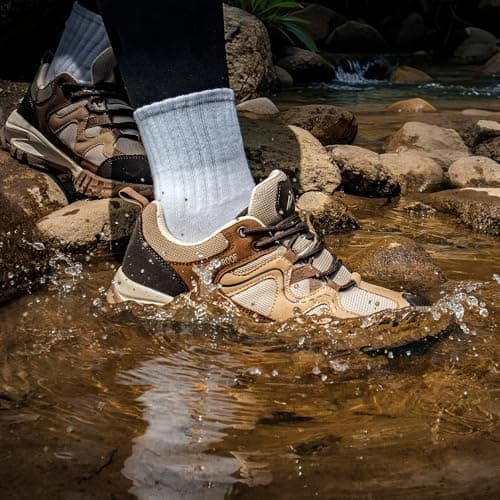 CC-Los Women's Waterproof Outdoor Walking Shoes Non-Slip Lightweight Hiking Brown Wide Size 6 — view 2