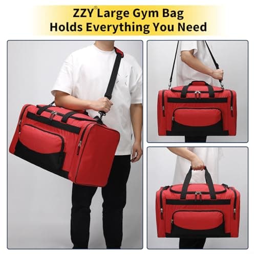 55L Gym Duffle Bag Sports Holdall for Men - 22 inch Multi Pockets Large Holdall Bag for Fitness, Travel, Workout - Red — view 6