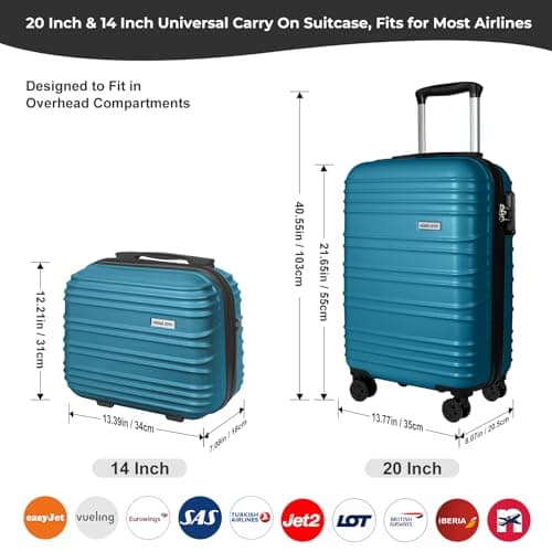 Luggage Depot Cabin Suitcase Set with TSA Lock, ABS Shell, Travel Ice Blue — view 2
