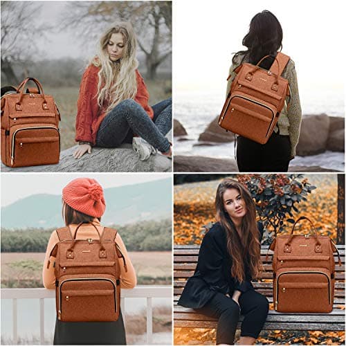 LOVEVOOK Laptop Backpack Women, Large Work Womens Backpacks, 15.6 Inch Rucksack Bag for Travel Business Uni, Lightweight Ladies Back Pack with USB Port & Anti-Theft Pocket, Orange — view 3