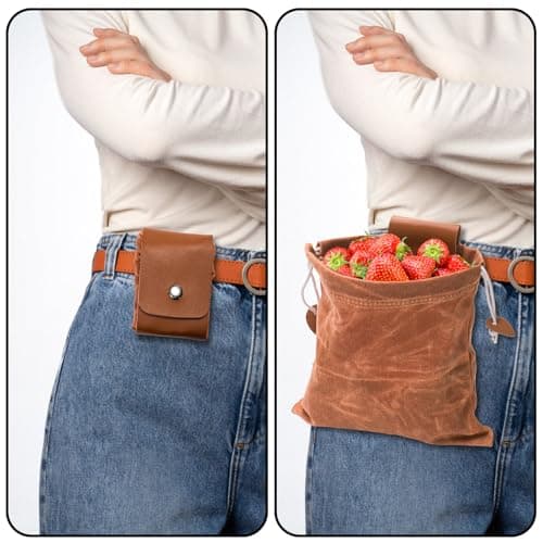 Mezchi 3 Pack Mushroom Foraging Bag, Collapsible Waxed Canvas Bag, Leather Foraging Pouch Basket for Camping, Hiking Hunting, Grocery Storage, 3 Colors — view 5