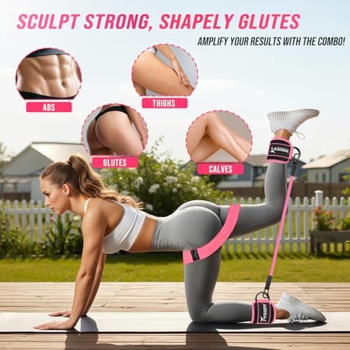 WOQQW Resistance Bands Set for Women - Exercise Bands With Ankle Straps for Legs & Glute Workout, Fabric Booty Bands, Home Gym Fitness Equipment for Hip, Pilates, Yoga, Physical Therapy, Stretch — view 4