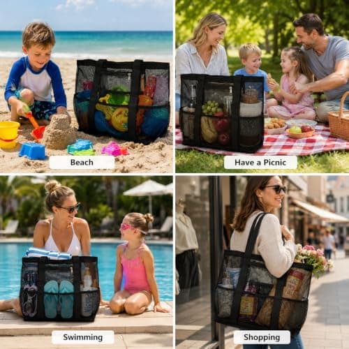 Large Mesh Beach Bag for Women Lightweight Tote Bag with a Clear Wash Bags — view 4