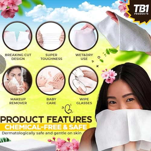 TB1 Products Luxury Towel Wipes 6 Pack – Cherry Blossom Scent – Large 25x25cm Disposable Towels – Individually Wrapped Soft Napkins for Face, Hands & Body – Hot or Cold Use for Travel & Events — view 6