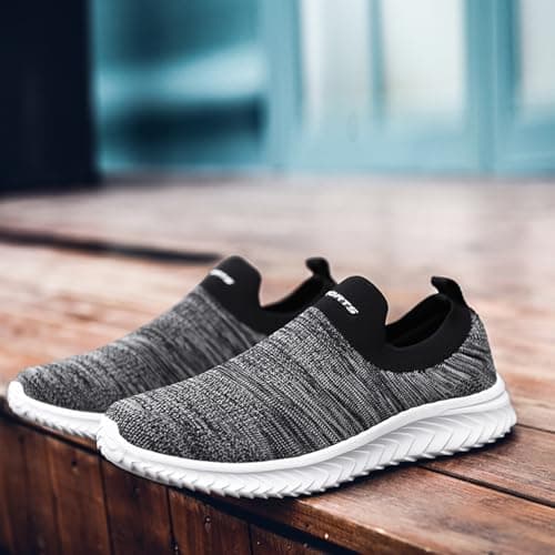 Walking Shoes Mens Light Weight, Trainers Men Barefoot, Loafer Shoes Slip On Sneakers with Anti Slip Soles Lightweight Walking Shoes Athletic Running Shoes Gym Workout Shoe with Arch Support Grey — view 2