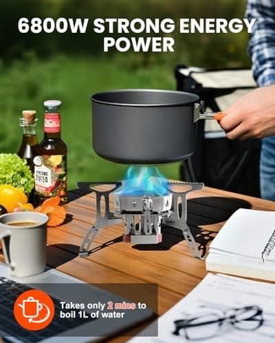 Olutula 3 Burner Folding Camping Gas Stove 6800W with Piezo Ignition, Backpacking Stove Windproof Portable Camping Stove with Adapters for Outdoor Cooking, Hiking, Fishing and BBQs — view 5