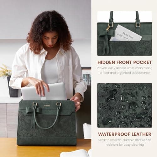 LOVEVOOK Laptop Handbags for Women, 17.3 Inch Ladies Work Bags Large Tote Bags with Compartments, PU Leather Womens Handbag Shoulder Bag for Office School Teacher Shopping Business — view 6