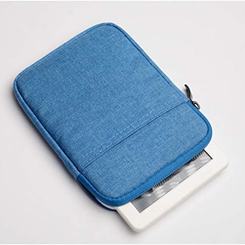 Nylon Sleeve Case for E-Reader/E-Book/Smartphone - Padded Case with Zip for Kindle Paperwhite/Oasis/Kobo，Lake Blue,6"(14X18.5X2cm) — view 3