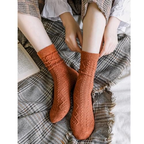 KIXZSAZ 2PCS Thermal Socks Thickened Solid Retro Wool Sock Coldproof Durable Stockings Footwear Winter Travel Birthday, Wine Red — view 4