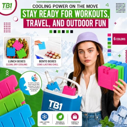 TB1 Products Reusable Ice Packs 6PK, 8cm Freezer Blocks for Cool Bags, Lunch Boxes & Cooler Boxes – Compact Reusable Ice Packs for Camping, Picnics, Beach & Travel — view 4