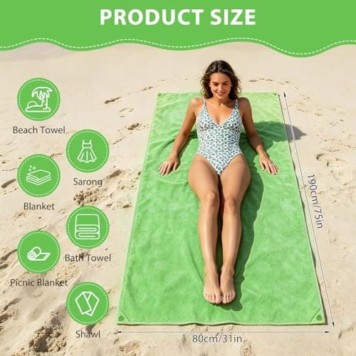 Indrnif Outdoor Magnetic Bath Towel 190 X 80 cm,Quick-Dry Sand-Resistant Beach Towel with Magnetic Closure,Oversized Microfiber Bath Towel for Travel, Swimming, Pool, Yoga, Hiking, Camping (green) — view 2