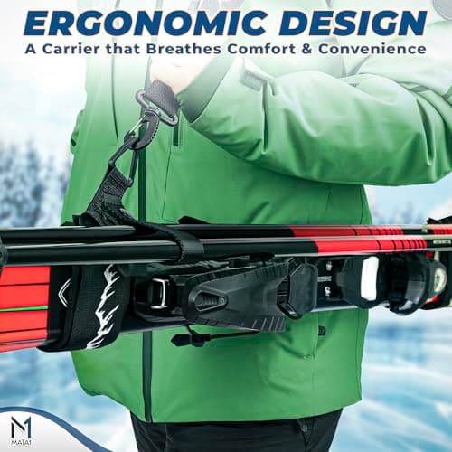 Mata1 - Ski Strap & Pole Carrier - Black - Adjustable Shoulder Strap to Carry Skis & Poles with Ease - Comfortable with Padded Shoulder Sling - Perfect for Men, Women & Kids — view 5